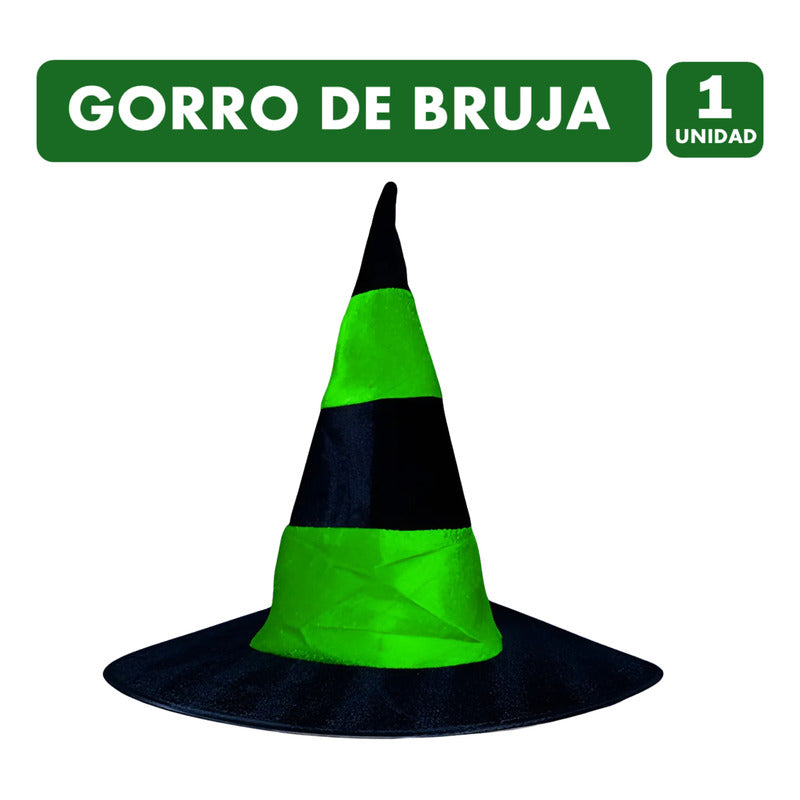 Sombrero De Bruja Terciopelo Con Detalle Verde Halloween Negro Estandar