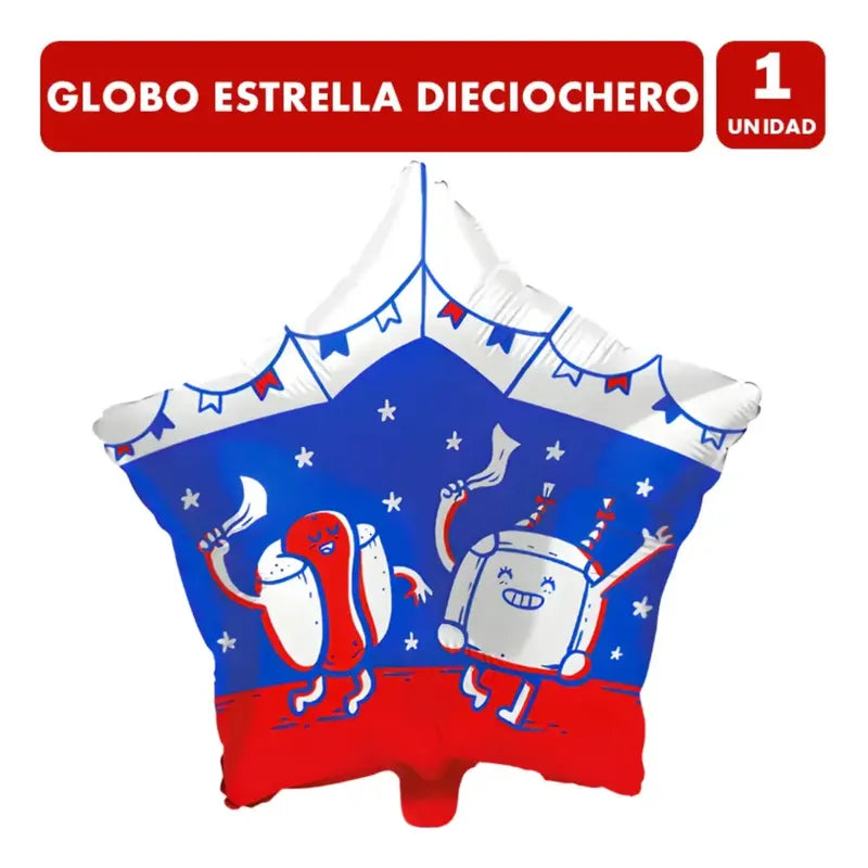 Globo Fiestas Patrias Con Forma De Estrella (unitario) Rojo/azul