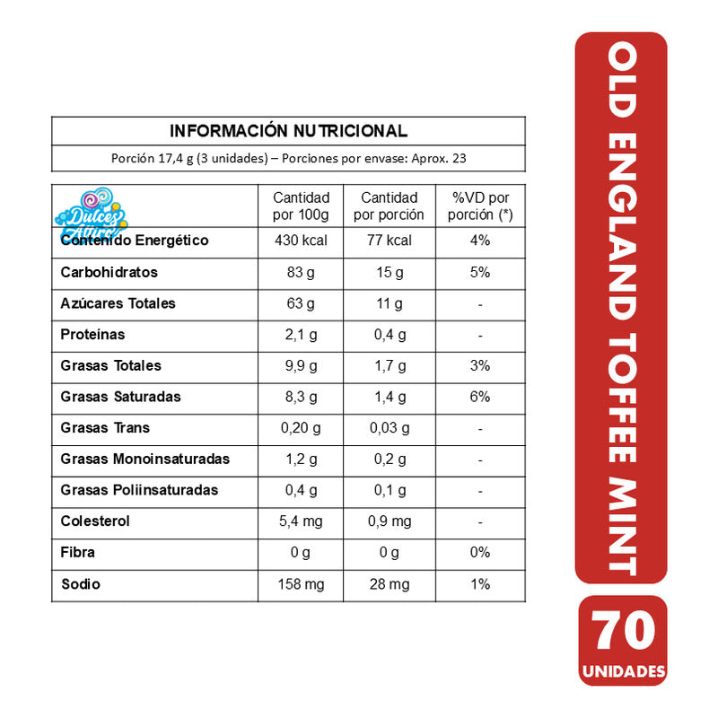 Old England Toffee Mint Sabor Menta (contiene 70 Unidades)