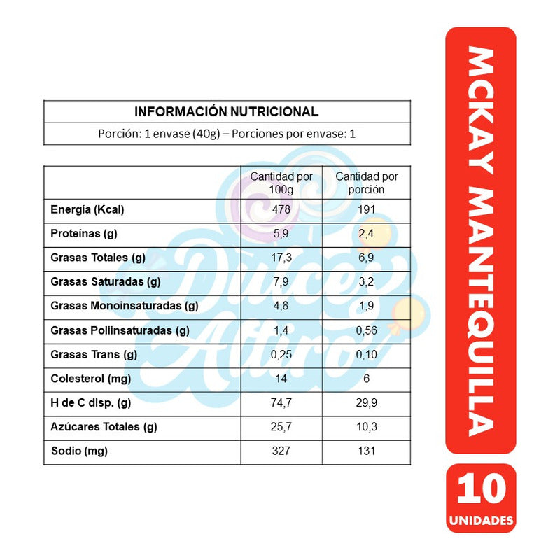 Galletas De Mantequilla Mckay, Para Colación (pack De 10uni)