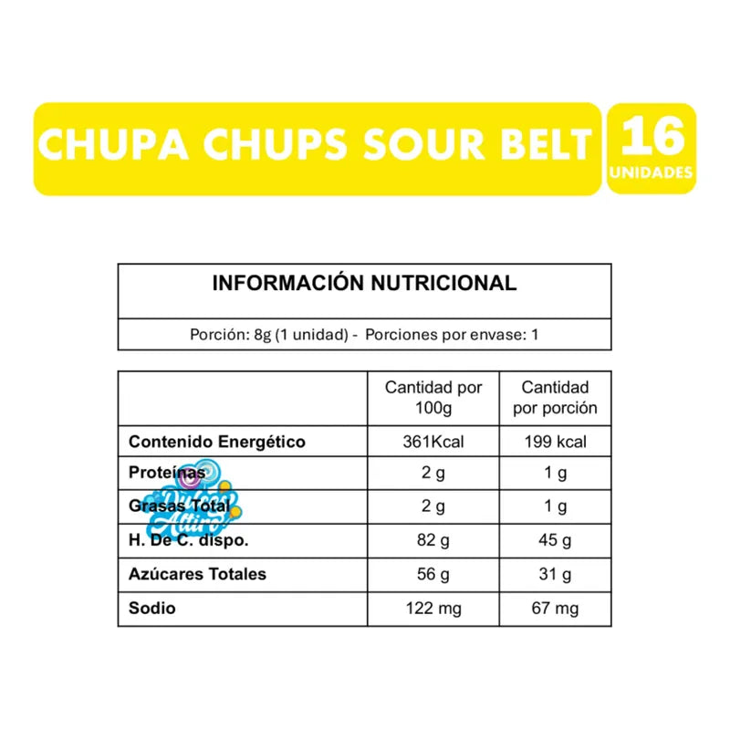 Chupa Chups Sour Bele Sabor Frutal Ácidas (caja Con 16 Uni)