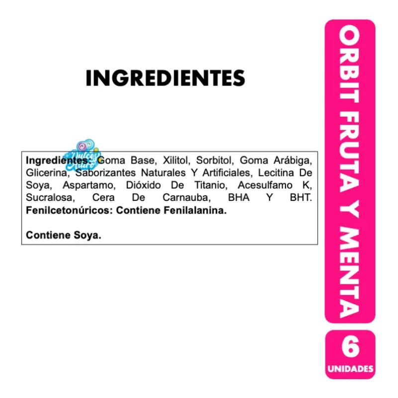 Chicle Orbit Sabor Fruta Y Menta (pack Con 6 Unidades)
