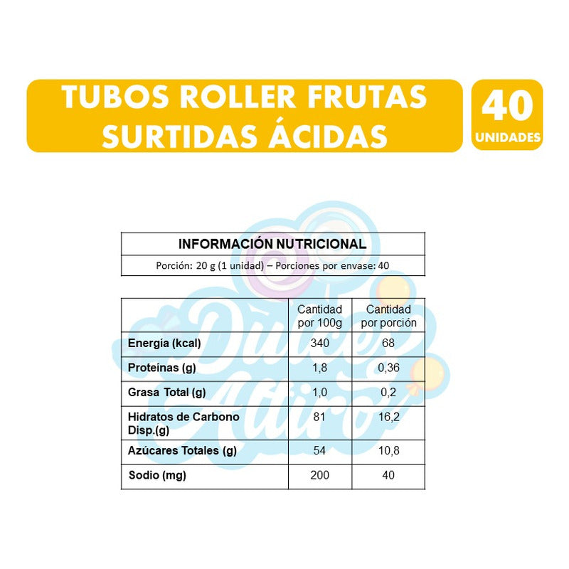 Gomitas Fini Tubos Roller Sabor Frutas Ácidas (caja 40 Uni)