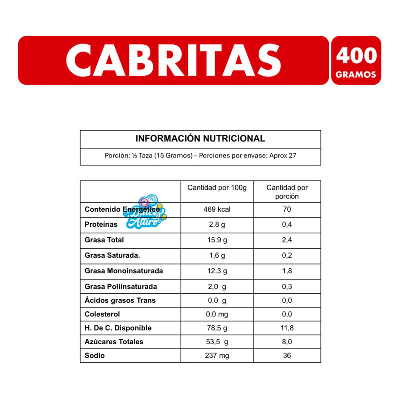 Cabritas Palomita De Maiz Sabor Caramelo - Bolsa 400 Gramos