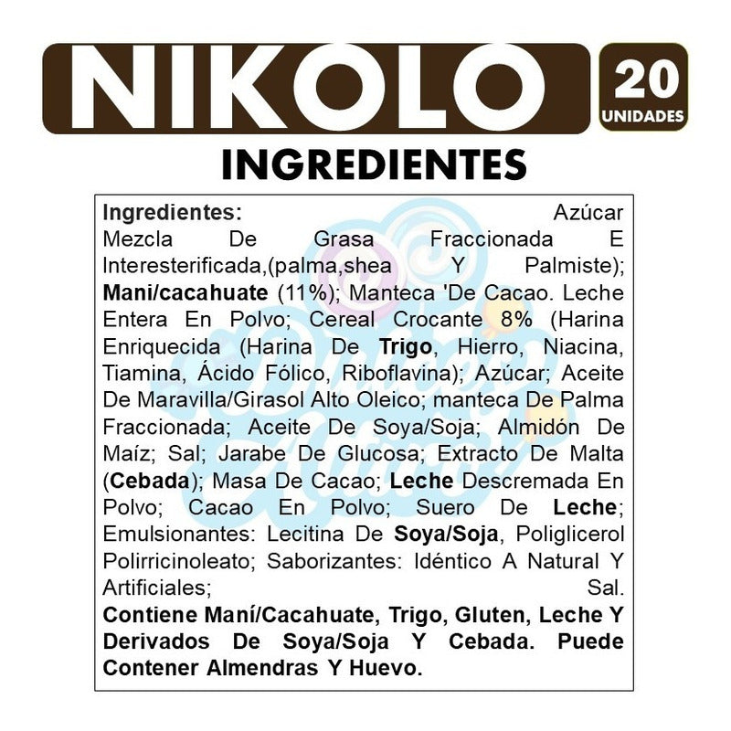 Nikolo - Barras De Chocolate Con Maní De Arcor(caja Con 20u)