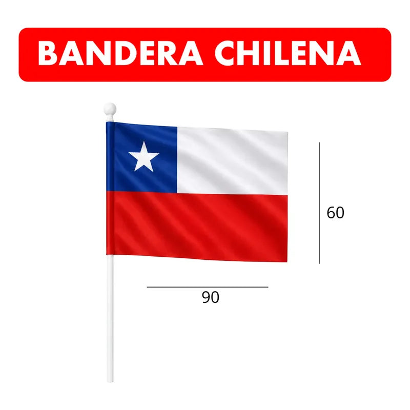 Bandera Chilena 60x90 Con Mástil De Mano Especial Septiembre Bandera Chilena 60x90